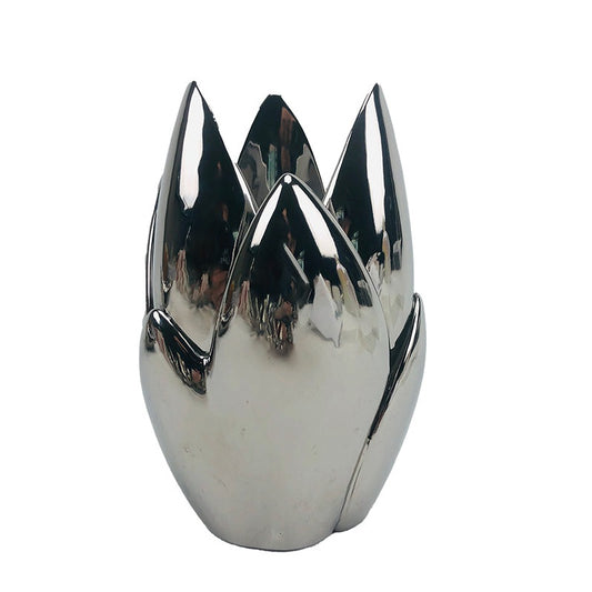 Κεραμικό Διακοσμητικό Ασημί Νούφαρο 13x13x19