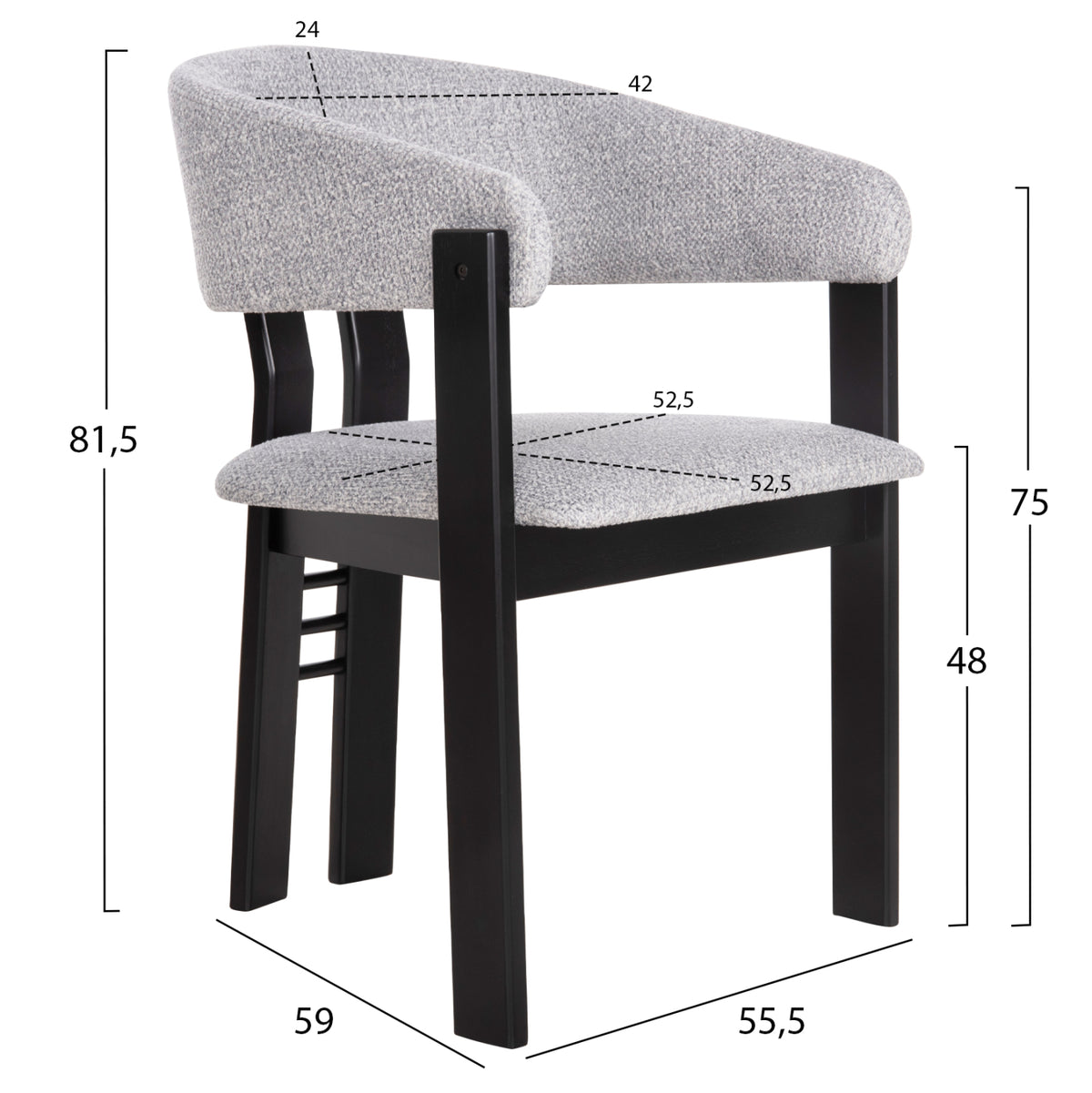 ΚΑΡΕΚΛΑ ZARRA RUBBERWOOD ΣΕ ΜΑΥΡΟ ΑΝΟΙΧΤΟ ΓΚΡΙ ΥΦΑΣΜΑ 55,5x59x81,5