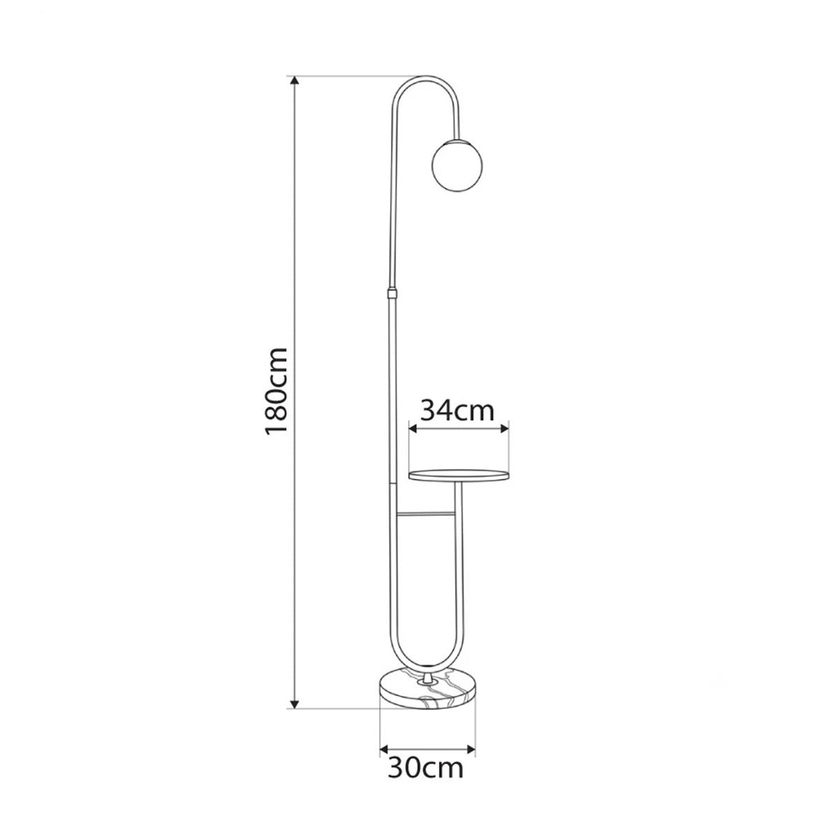 CORDELIA KLV-102-0005 Επιδαπέδιο Φωτιστικό για Λάμπα με Ντουί 1 x E27 AC 220-240V IP20 - Μαύρο Ματ & Λευκό - Μ30 x Π34 x Υ180