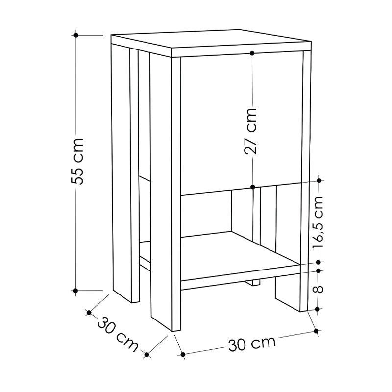 Κομοδίνο Ema Χρώμα Μαύρο 30x30x55