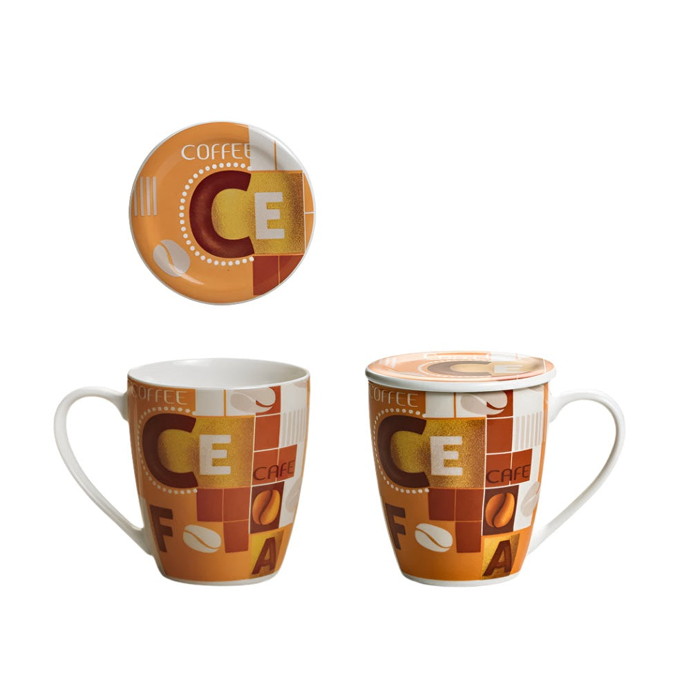 Κούπα Πορσελάνης New Bone 360ml με Καπάκι Σχέδιο Coffee