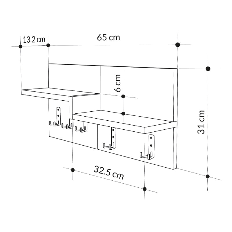 Κρεμάστρα Τοίχου Harmon Χρώμα Sapphire Oak - Λευκό 65x15x31