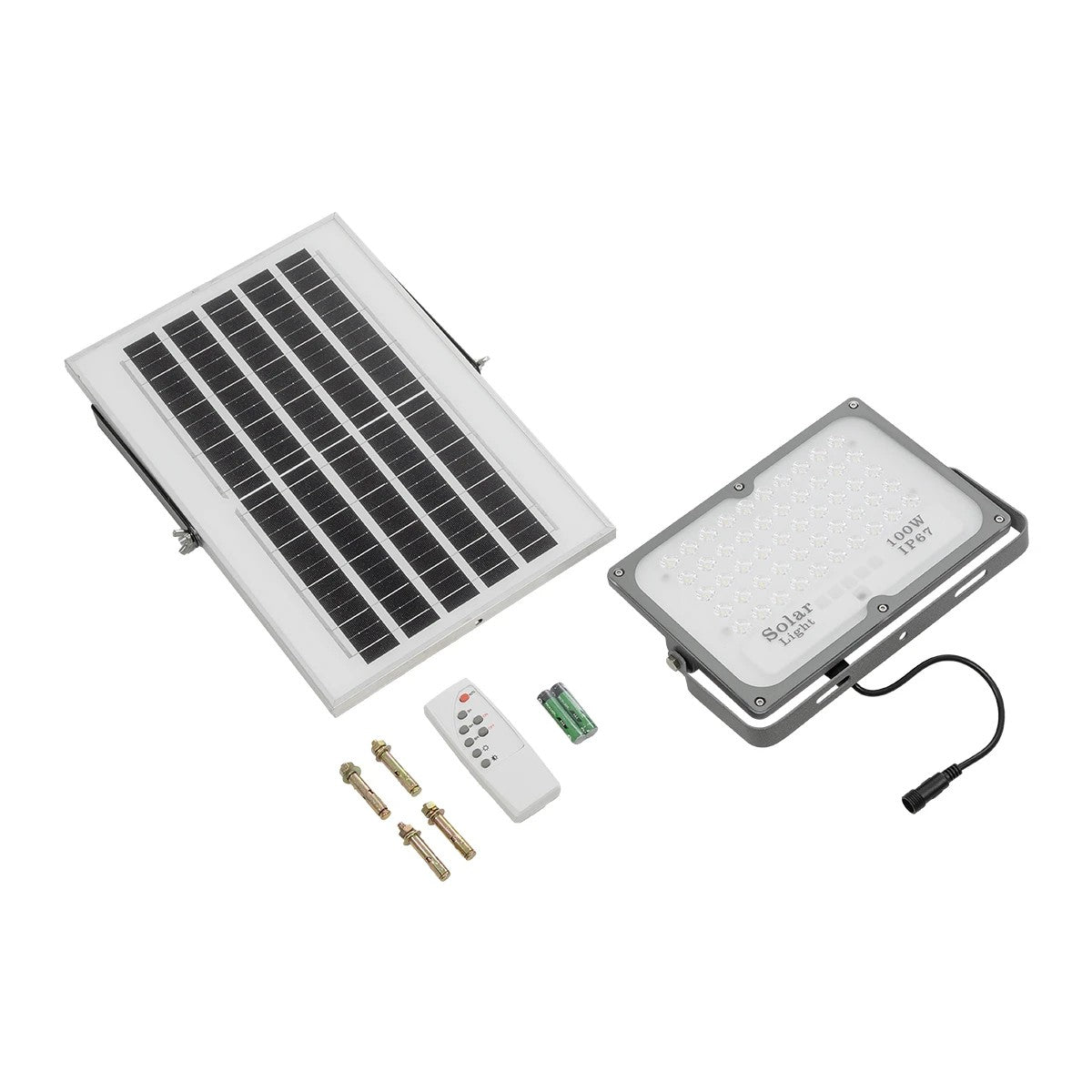 LUMOVOX 73067 Προβολέας LED 100W 5000lm 120° DC 5V με Φωτοβολταϊκό Panel 5V 8W & Επαναφορτιζόμενη Μπαταρία Li-ion 3.2V 5000mAh Αδιάβροχο IP67 Ψυχρό Λευκό 6000K - 120 x SMD2835 Sanan Chip - Γκρι Ανθρακί - Μ25 x Π5.5 x Υ17.5