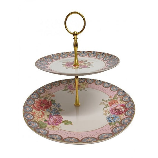 Τουρτιέρα 2όροφη Πορσελάνινη Πολύχρωμη 24x24x27