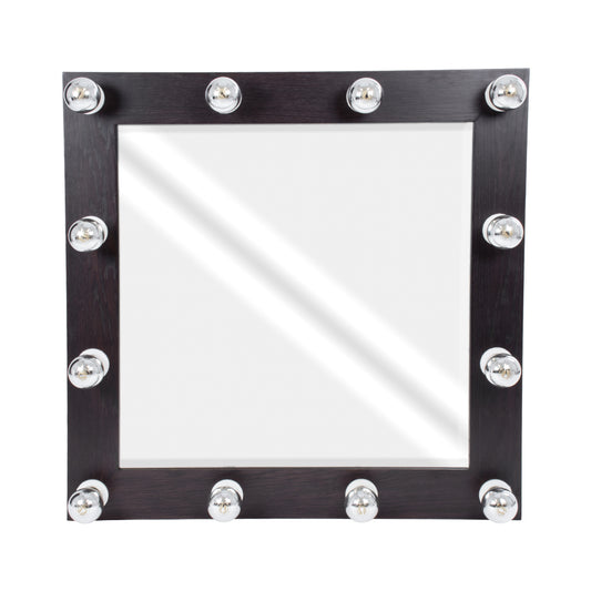 MAKEUP MIRROR-80x80-2 Μοντέρνος Καθρέπτης Μακιγιάζ με Πλαίσιο Φυσικού Ξύλου με Διακόπτη On/Off 12 x E27 AC220-240V - Μ80 x Π7 x Υ80cm - Καφέ Wenge