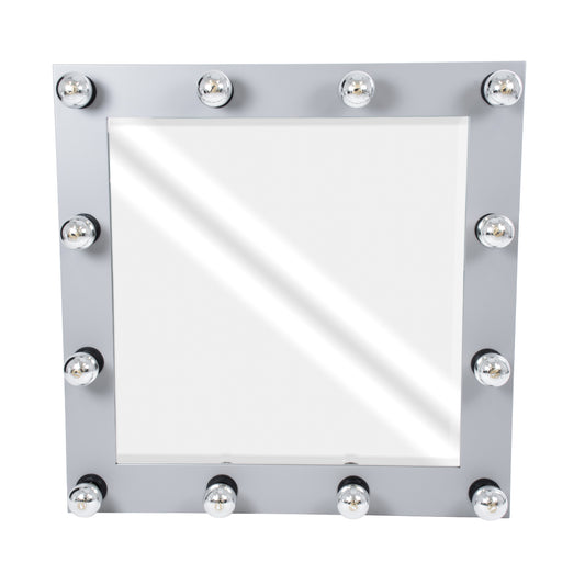 MAKEUP MIRROR-80x80-3 Μοντέρνος Καθρέπτης Μακιγιάζ με Πλαίσιο Φυσικού Ξύλου με Διακόπτη On/Off 12 x E27 AC220-240V - Μ80 x Π7 x Υ80cm - Γκρι Τσιμέντου