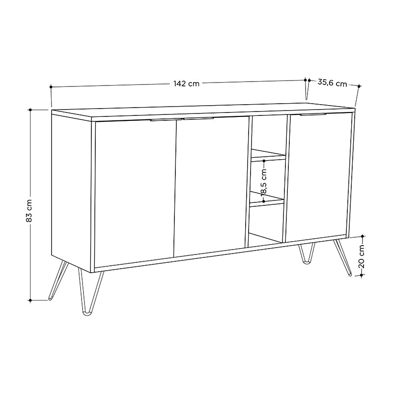 Μπουφές Μελαμίνης Clara Χρώμα Λευκό 142x35,6x83
