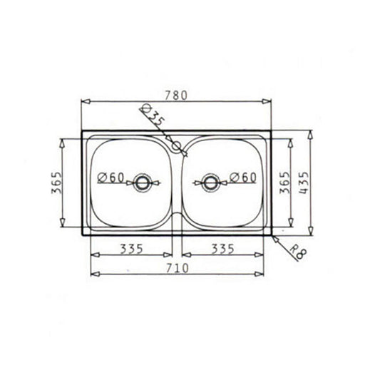 Νεροχύτης Pyramis 2B Bradford 78x43.5εκ Ένθετος με Δύο Γούρνες