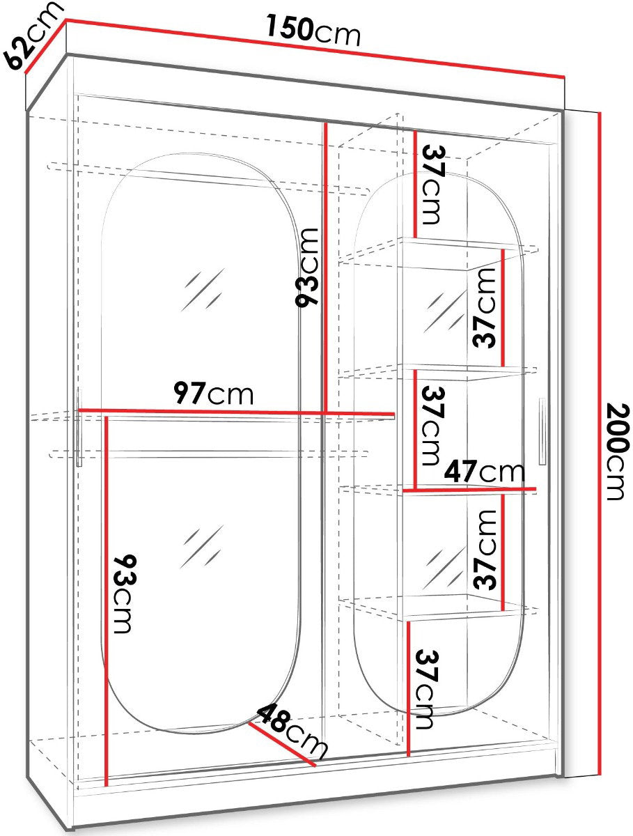 Ντουλάπα Bahrajn 150 Συρόμενη Μαύρο 150x62x200