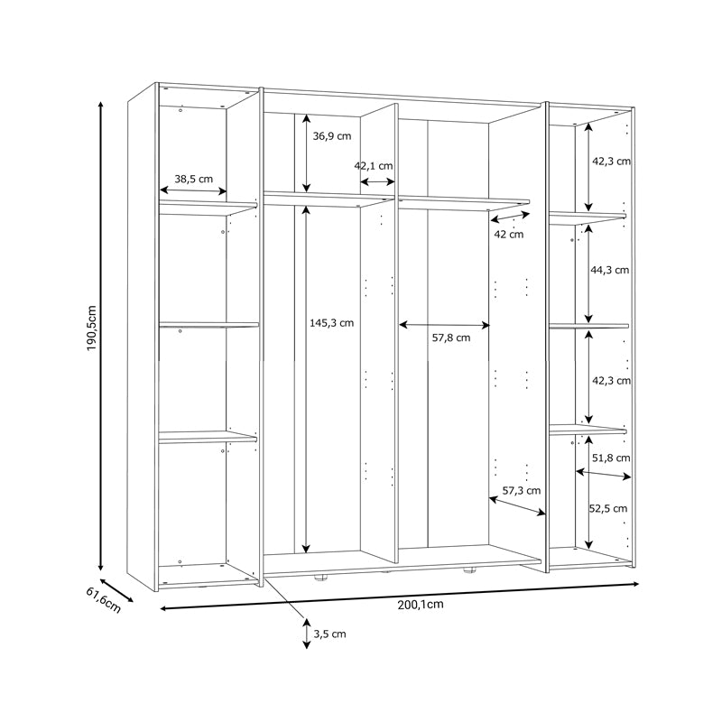 Ντουλάπα Ρούχων Closet Τετράφυλλη Sonoma Oak-Λευκό Μελαμίνης 200x61.5x190.5