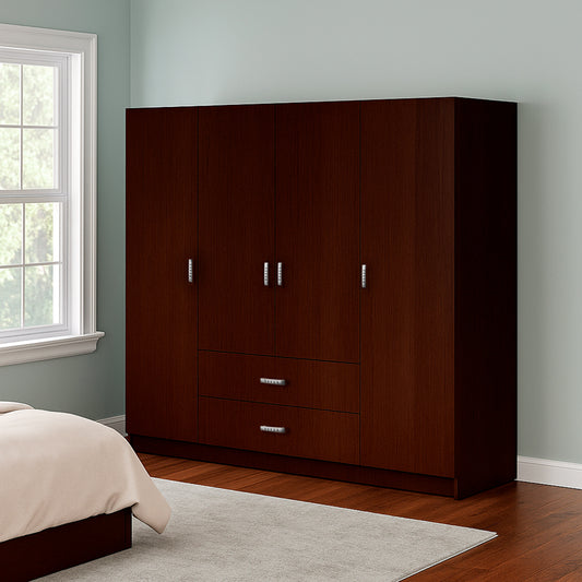 Ντουλάπα Τετράφυλλη Royal με Συρτάρια Wenge 200x58x177