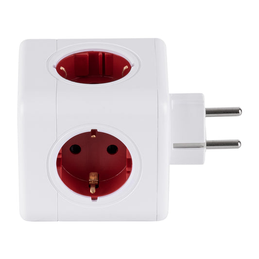 POWERCUBE 79628 Πολύπριζο 5 Θέσεων με 5 x EU Schuko Πρίζες Ασφαλείας Childproof AC 220-240V 3680W/16A Max Load IP20 - Λευκό & Κόκκινο - Μ7.5 x Π11.5 x Υ7.5