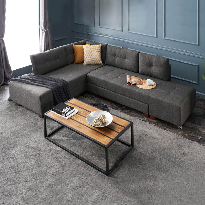 Γωνιακός Καναπές - Κρεβάτι Manama Αριστερή Γωνία Υφασμάτινος Χρώμα Ανθρακί 280X206X85