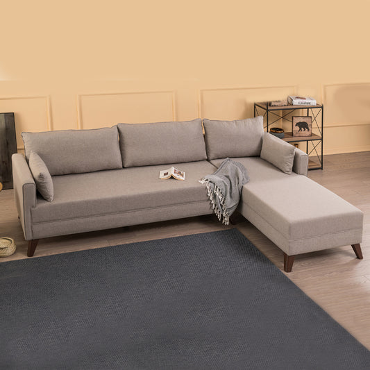 Γωνιακός Καναπές Bella Δεξιά Γωνία Υφασμάτινος Χρώμα Κρεμ 275x165x85