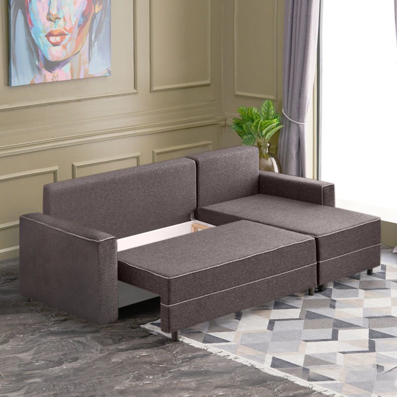 Γωνιακός Καναπές - Κρεβάτι Ece Δεξιά Γωνία Υφασμάτινος Με Αποθηκευτικό Χώρο Χρώμα Καφέ 242X150X88