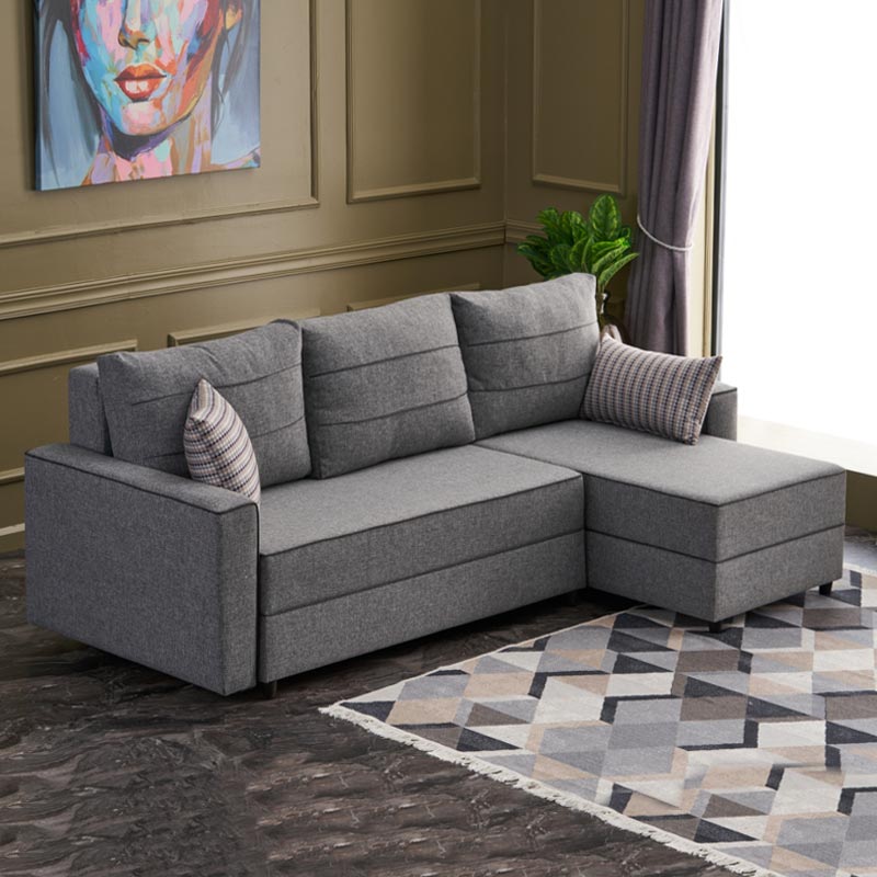 Γωνιακός Καναπές - Κρεβάτι Ece Δεξιά Γωνία Υφασμάτινος Με Αποθηκευτικό Χώρο Χρώμα Γκρι 242X150X88