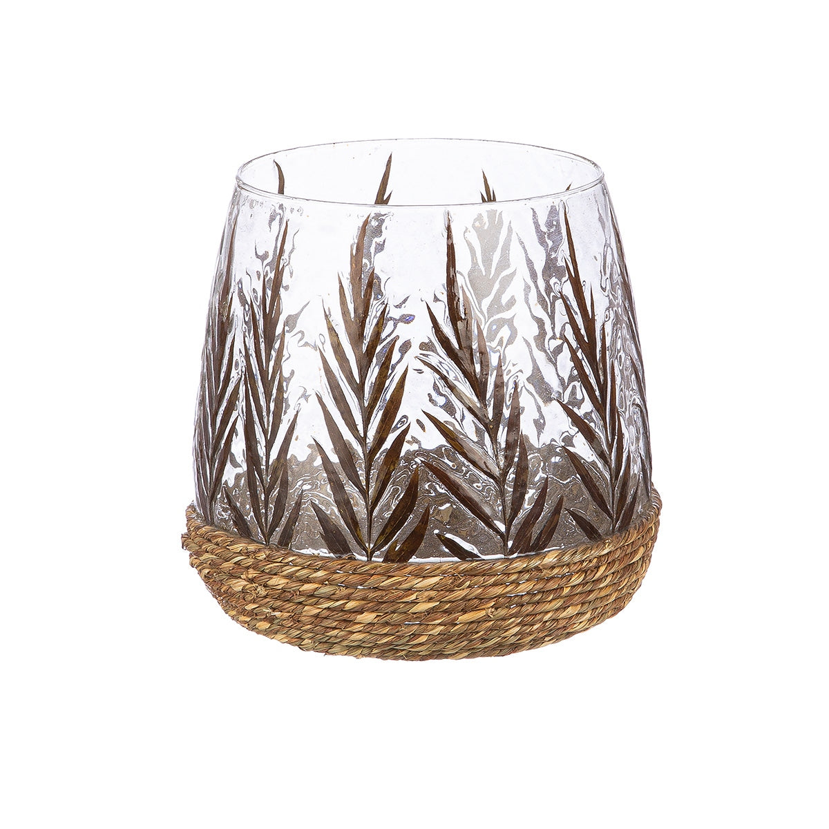 Φανάρι Καταιγίδας Conical "Greenery" Leaf Design Γυάλινο Πράσινο 17x17x16