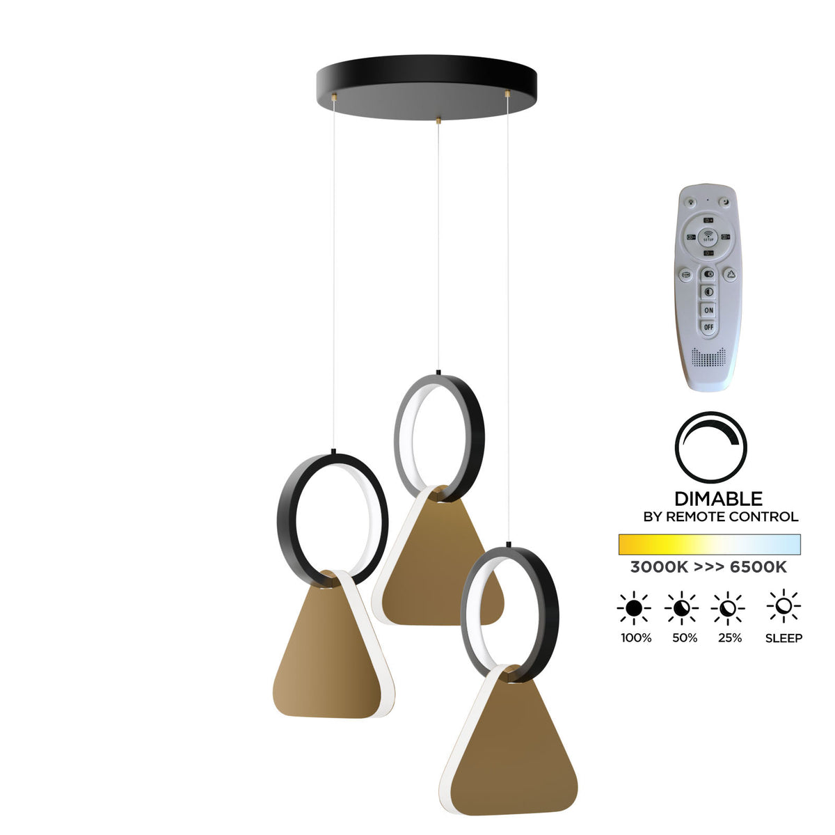 Φωτιστικό Κρεμαστό Symmetric 1F LED 45W Χρυσό-Μαύρο Φ25x120