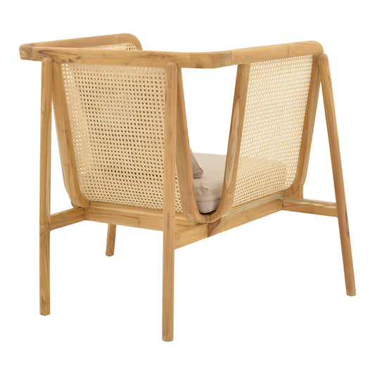 Πολυθρόνα Jenta Teak Ξύλο με Rattan σε Φυσική Απόχρωση και Μπεζ Μαξιλάρι 72x67x92