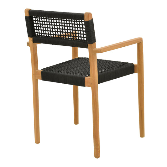 Πολυθρόνα Lengan Σκελετός Teak Ξύλο σε Φυσική Απόχρωση-Μαύρο Σχοινί 54x52x80
