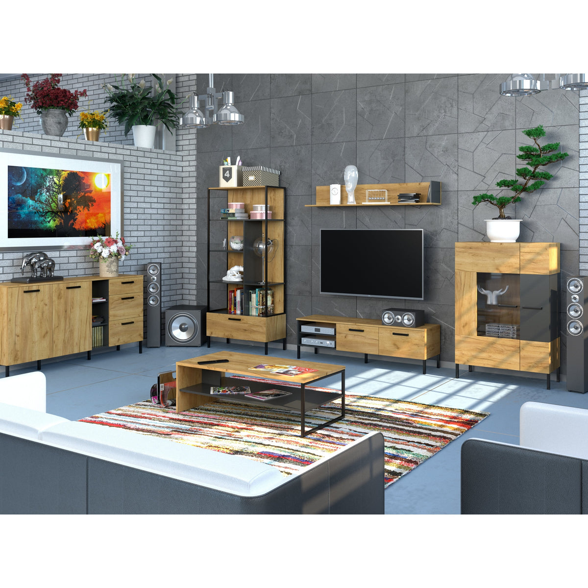 Ράφι Santes Χρυσό Δρυς-Γραφίτης 155x27x24.5