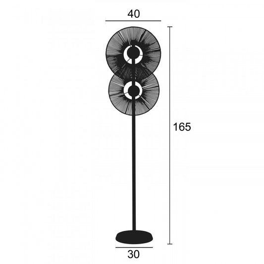 Φωτιστικό Δαπέδου 2φωτο Μέταλλο Μαύρο Σκιάδιο Σχοινί Φυσικό Ε27