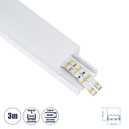 SURFACEPENDANT-PROFILE 70865-3M Προφίλ Αλουμινίου - Βάση & Ψύκτρα Ταινίας LED με Λευκό Γαλακτερό Κάλυμμα - Επιφανειακή & Κρεμαστή Χρήση - Πατητό Κάλυμμα - Λευκό - 3 Μέτρα - Μ300 x Π4.5 x Υ4.2cm
