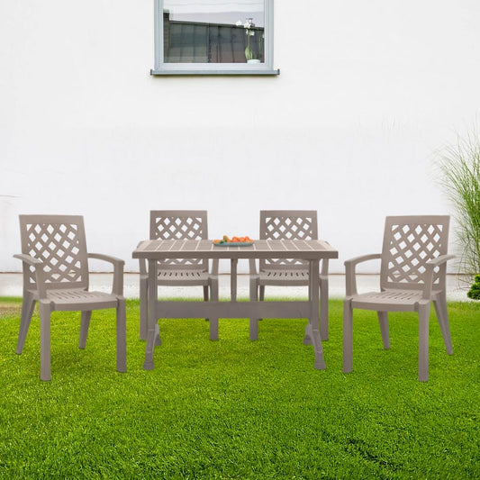 Σετ Τραπεζαρία Κήπου Callan 5 Τμχ Πολυπροπυλενίου Τραπέζι 120x70 - Πολυθρόνα Χρώμα Cappuccino