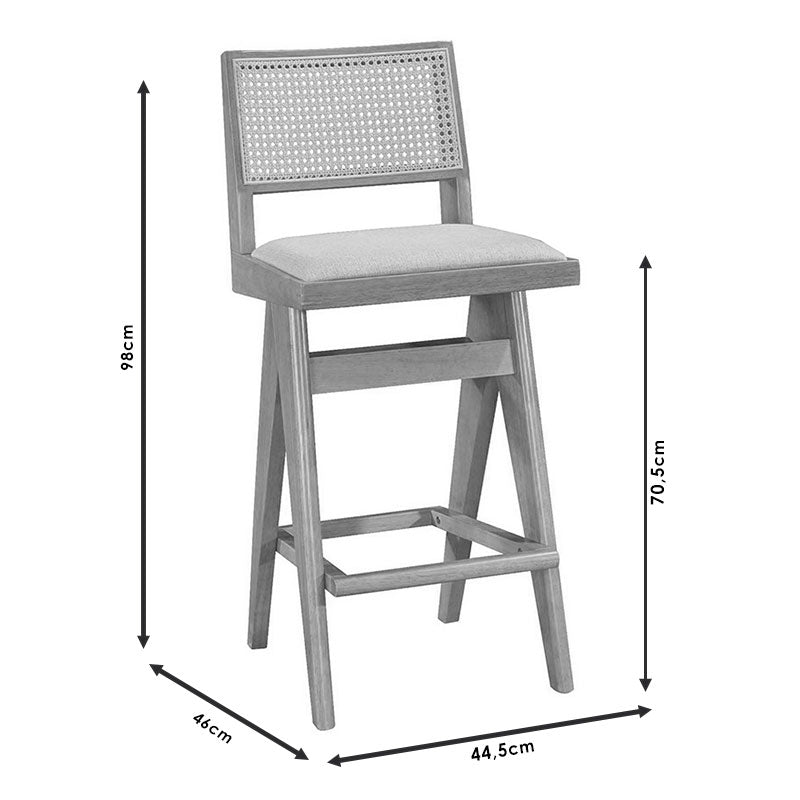 Σκαμπό Bar Winslow Ξύλο Rubberwood Ανοικτό Καρυδί-PVC Rattan Φυσικό-Ύφασμα Γκρι 44.5x46x98