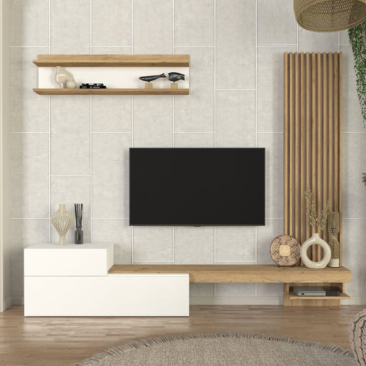 Σύνθεση Τηλεόρασης Dumont Χρώμα Λευκό - Sepet Oak 240x36,8x200