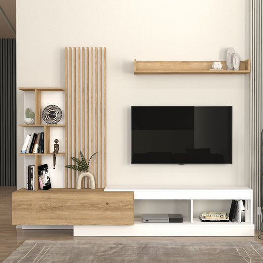 Σύνθεση Τηλεόρασης Vermont Χρώμα Λευκό - Sepet Oak 240x40x192