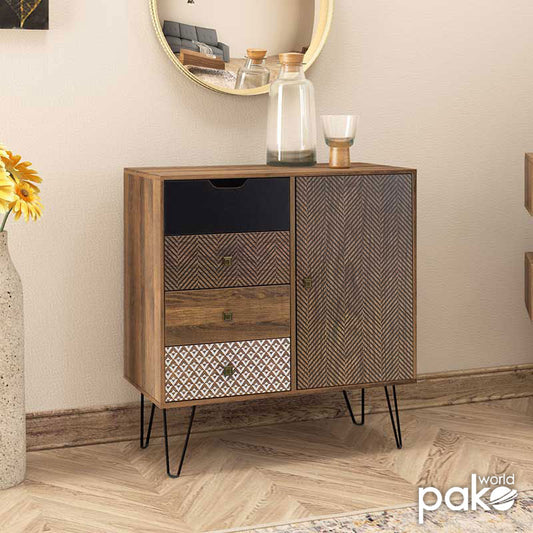 Συρταριέρα Boho με Συρτάρια-Ντουλάπι Καρυδί Μεταλλικά Πόδια 79,5x39,5x86
