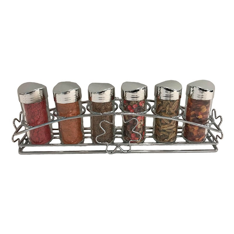Σετ Μπαχαρικών 6 Τεμ. με Βάση Γυάλινο/Μεταλλικό Διάφανο/Ασημί 35x11x6