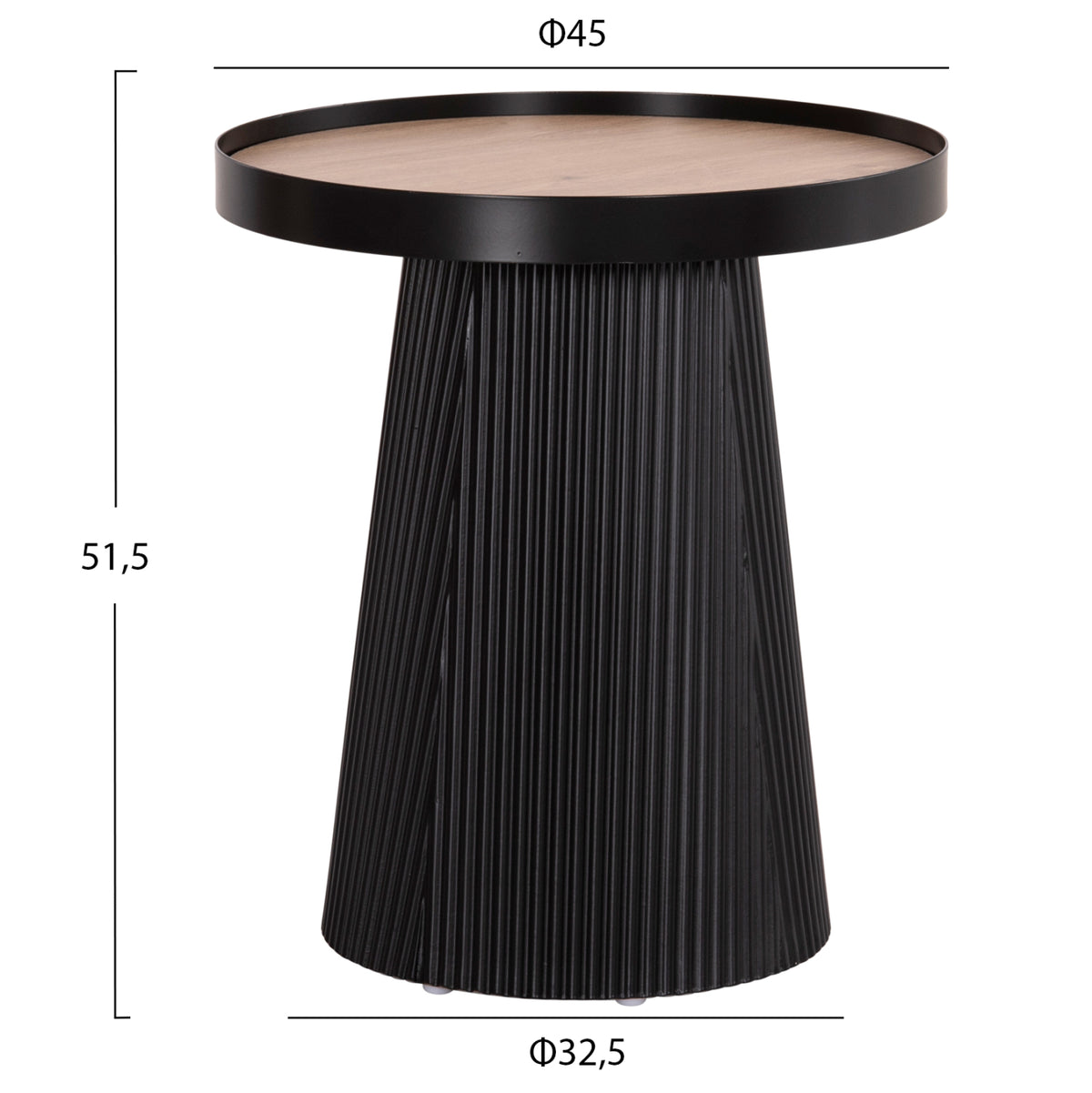 ΤΡΑΠΕΖΑΚΙ ΒΟΗΘΗΤΙΚΟ DENTON MDF TOP ΦΥΣΙΚΟ ΞΥΛΟΥ ΒΑΣΗ ΜΑΥΡΗ Φ45x51,5