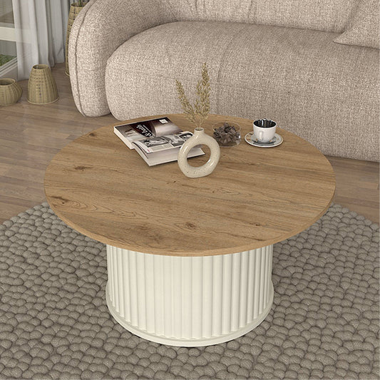 Τραπεζάκι Σαλονιού Bohema Χρώμα Ivory - Sepet Oak Ø85x43,2