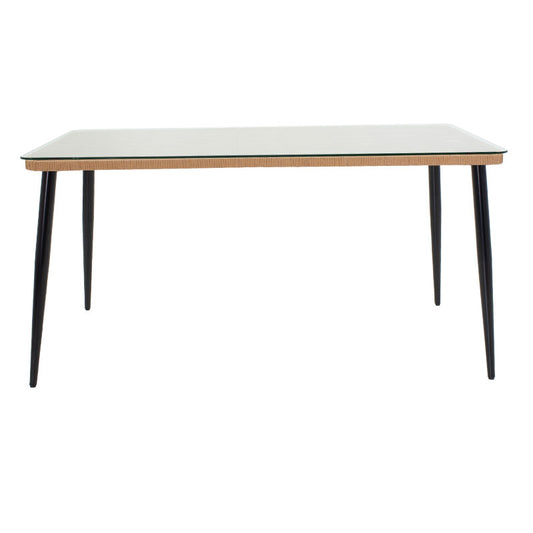 Τραπέζι Naoki Μέταλλο Μαύρο-PE Φυσικό-Γυαλί 160x90x78
