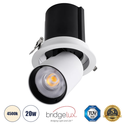 VIRGO-B 60310 Χωνευτό LED Spot Downlight TrimLess Φ13.5cm 20W 2600lm 36° AC 220-240V IP20 Φ13.5cm x Υ14cm - Στρόγγυλο - Λευκό με Μαύρο Κάτοπτρο - Φυσικό Λευκό 4500K - Bridgelux COB