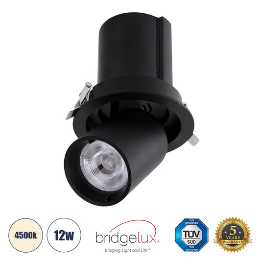 VIRGO-M 60308 Χωνευτό LED Spot Downlight TrimLess Φ11cm 12W 1560lm 36° AC 220-240V IP20 Φ11cm x Υ11.5cm - Στρόγγυλο - Μαύρο - Φυσικό Λευκό 4500K - Bridgelux COB