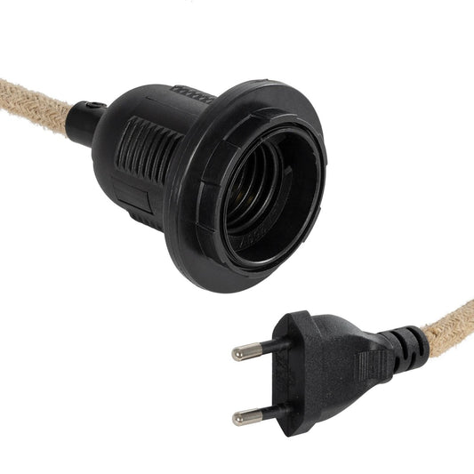 WHIP 77660 Μοντέρνο DIY Φωτιστικό με Υφασμάτινο Καλώδιο, Ντουί 1 x E27, Διακόπτη On/Off & Πρίζα AC 220-240V IP20 - Μπεζ & Μαύρο - Μ140 x Π5.8 x Υ5.8