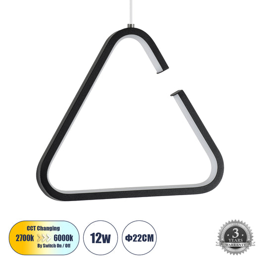 CEROBA 61307 Κρεμαστό Φωτιστικό Οροφής Linear Design LED CCT 12W 1320lm 360° AC 220-240V - Εναλλαγή Φωτισμού μέσω Διακόπτη On/Off All In One Ψυχρό 6000k+Φυσικό 4500k+Θερμό 2700k Μ22 x Π2 x Υ22cm - Μαύρο