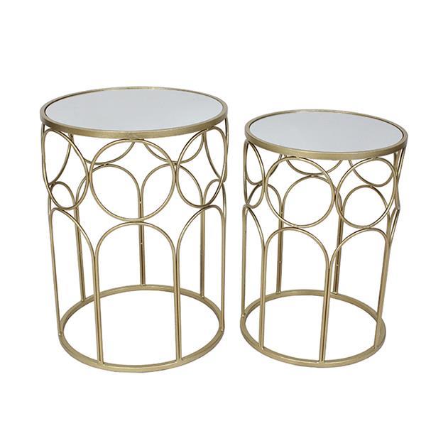 ΤΡΑΠΕΖΑΚΙΑ ΒΟΗΘΗΤΙΚΑ ΣΕΤ 2 ΤΜΧ ΜΕΤΑΛΛΙΚΟ ΧΡΥΣΟ ΣΧΕΔΙΟ ΚΥΚΛΟΙ S:36x36x51 L:41x41x56