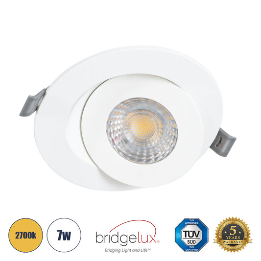 LEXIS JOINT 60991 Χωνευτό LED Κινούμενο Spot Downlight 7W 660lm 45° AC 220-240V IP44 Φ12cm x Υ3.1cm - Στρόγγυλο - Λευκό - Θερμό Λευκό 2700K - Bridgelux Chip - TÜV Certified Driver