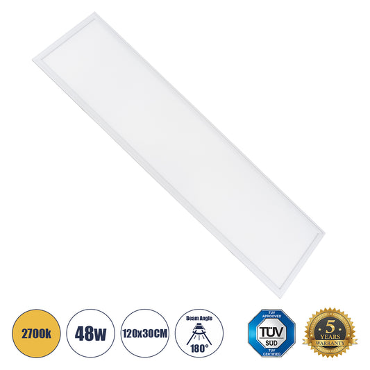 60214 Χωνευτό LED Panel Milky Super Slim 120x30cm 48W 4320lm 120° CRI≥80Ra UGR<19 AC 220-240V IP20 Μ120 x Π30 x Υ1.5cm - Θερμό Λευκό 2700K - TÜV Certified Driver