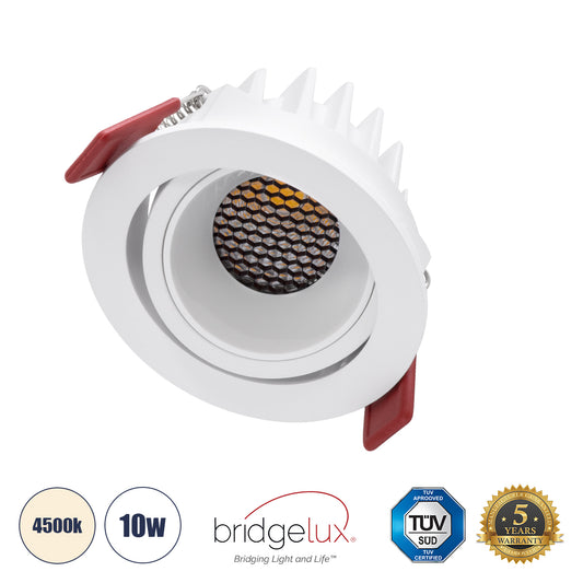 LEO-R 60284 Χωνευτό LED Spot Downlight TrimLess Φ8.5cm 10W 1300lm 38° AC 220-240V IP20 Φ8.5 x Υ6.6cm - Στρόγγυλο - Κινούμενο - Λευκό & Anti-Glare HoneyComb - Φυσικό Λευκό 4500K - Bridgelux COB