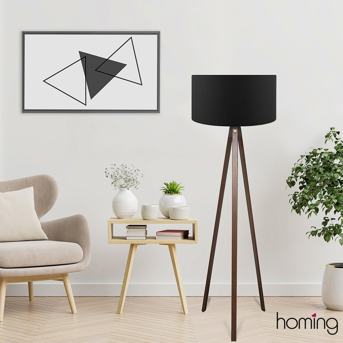 SAGA 204-0038 Μοντέρνο Eπιδαπέδιο Φωτιστικό Μονόφωτο 1 x E27 IP20 Καφέ Ξύλο με Μαύρο Ύφασμα - Μ38 x Π38 x Υ140