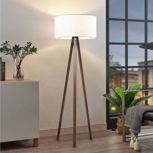 SAGA 204-0032 Μοντέρνο Eπιδαπέδιο Φωτιστικό Μονόφωτο 1 x E27 IP20 Καρυδί Ξύλο με Λευκό Ύφασμα - Μ38 x Π38 x Υ140cm