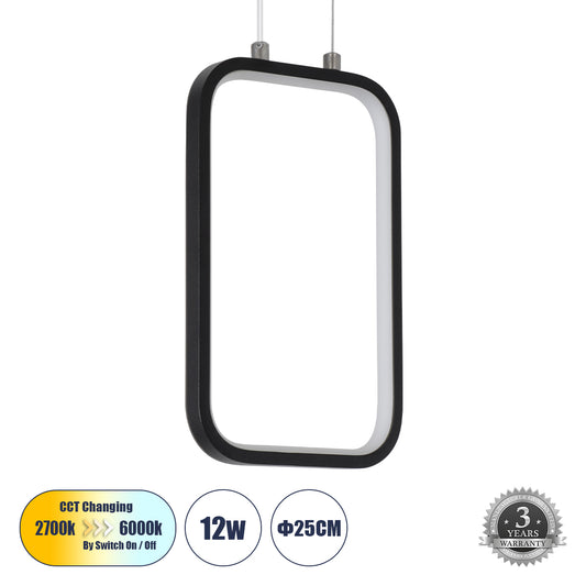 DEROBA 61298 Κρεμαστό Φωτιστικό Οροφής Linear Design LED CCT 12W 1320lm 360° AC 220-240V - Εναλλαγή Φωτισμού μέσω Διακόπτη On/Off All In One Ψυχρό 6000k+Φυσικό 4500k+Θερμό 2700k Μ16 x Π1.6 x Υ25.5cm - Μαύρο