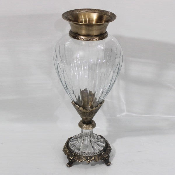 ΒΑΖΟ ΓΥΑΛΙΝΟ ΜΕ ΜΕΤΑΛΛΙΚΑ ΤΕΛΕΙΩΜΑΤΑ ΑΝΤΙΚΕ ΧΡΥΣΟ-ΔΙΑΦΑΝΕΣ ΓΥΑΛΙ 17x17x38