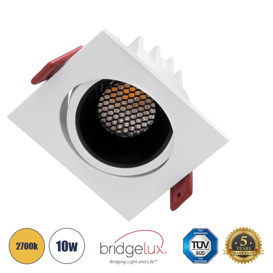 LEO-SQ 60289 Χωνευτό LED Spot Downlight TrimLess Μ8.5xΠ8.5cm 10W 1250lm 38° AC 220-240V IP20 Μ8.5 x Π8.5 x Υ6.6cm - Τετράγωνο - Κινούμενο - Λευκό με Μαύρο Κάτοπτρο & Anti-Glare HoneyComb - Θερμό Λευκό 2700K - Bridgelux COB