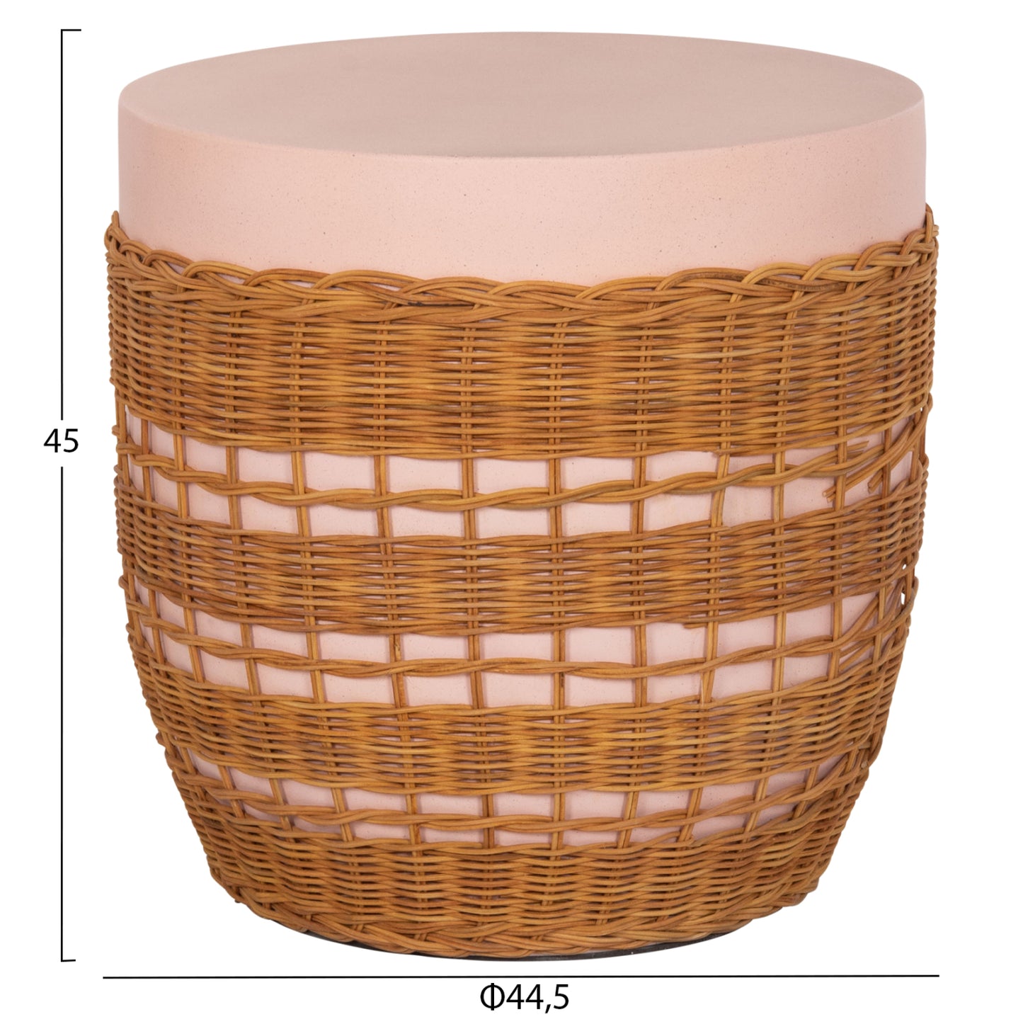 ΒΟΗΘΗΤΙΚΟ ΤΡΑΠΕΖΙ VILHENA FIBER CEMENT ΡΟΖ RATTAN ΦΥΣΙΚΟ Φ44.5x45